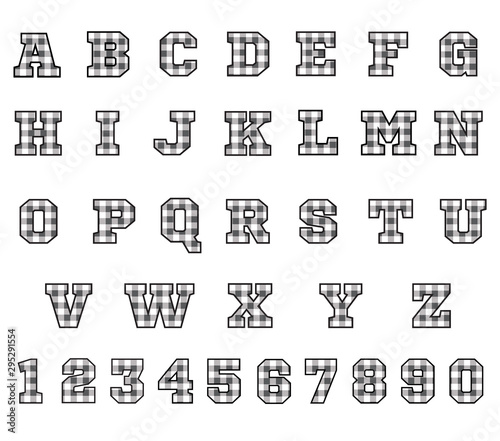 letter and numbers checkered napkin background. buffalo plaid alphabet and number.