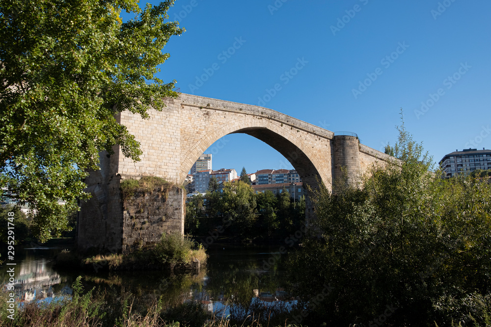 Roman and medieval bridge in Ourense, Galicia, Spain.