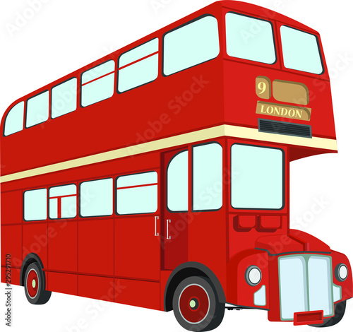 Double decker bus from England. Website, icon, postcards, place for text.