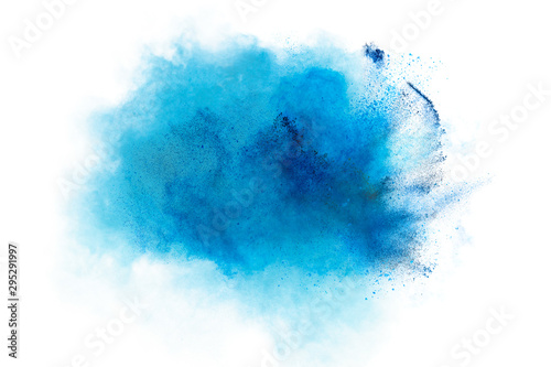Blue Dust Explosion Isolated on White Background