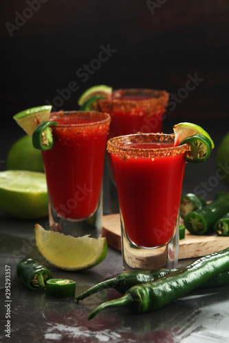 Shots with sangrita - traditional Mexican cocktail	