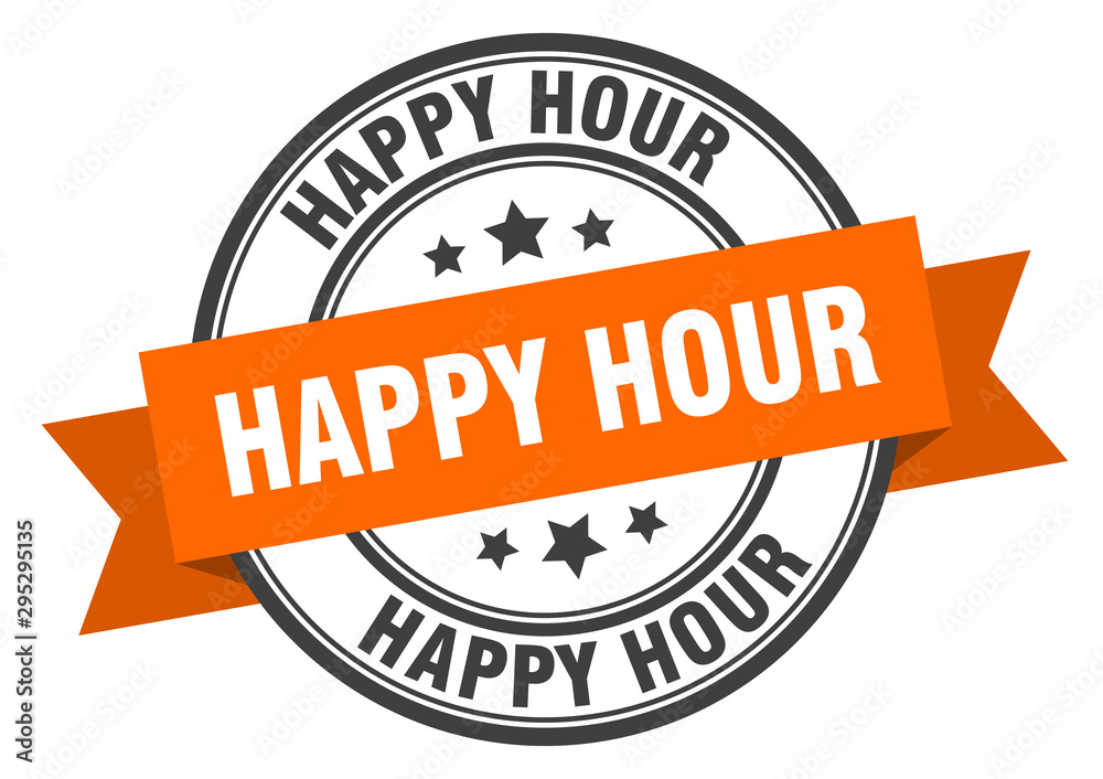 Fototapeta premium happy hour label. happy hour orange band sign. happy hour