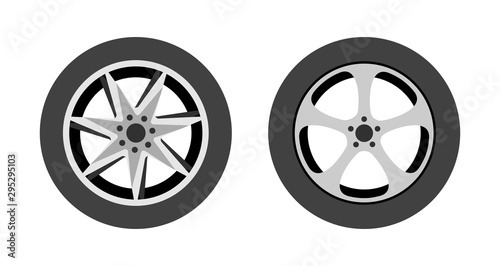 Wheel Icon set isolated on white background. Vector Illustration for logo of Tire Repair or Store with Wheels.