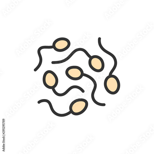 Vector sperm cells, spermatozoon flat color line icon.
