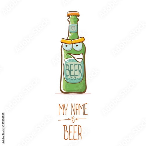 vector cartoon funky beer bottle character isolated on white background.vector beer comic label or poster design template. my name is beer or happy friday concept illustration