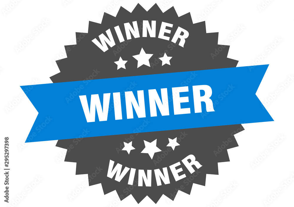 winner sign. winner blue-black circular band label winner sign. winner blue-black circular band label