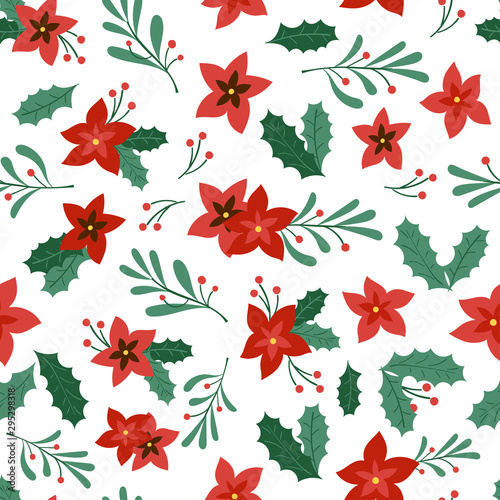 Seamless pattern with christmas flower, omela, leaf