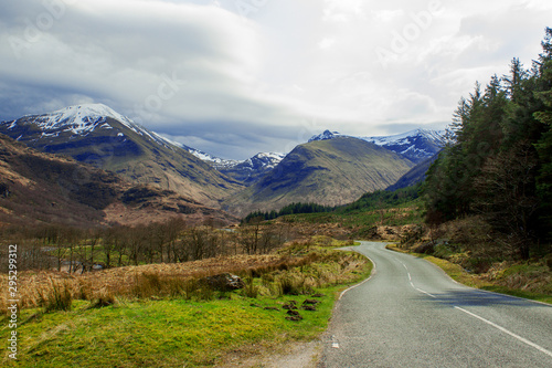 Mountains road view beautiful landscape. Fort William Scotland Highlands