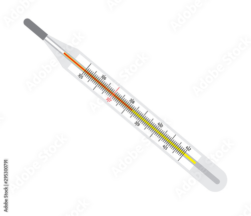 Vector flat cartoon realistic medical thermometer isolated on white background