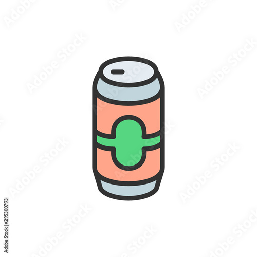 Vector beer can flat color line icon.