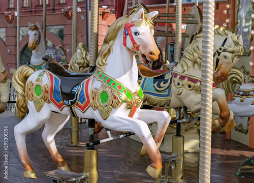 Horse in vintage style on a children s carousel.