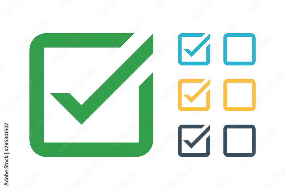 Check mark icons in a box or square. Check mark icons in a box or square.