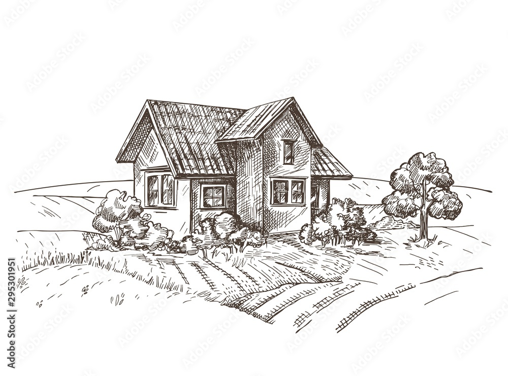 A Vector Image Of A Village House The Village Landscape Stock Vector a-vector-image-of-a-village-house-the-village-landscape-stock-vector