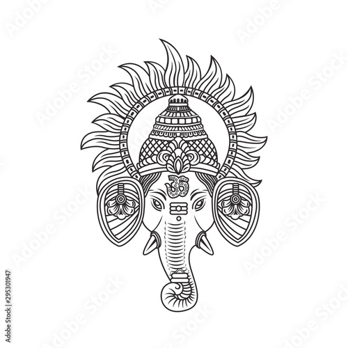 Ganesh Ji Face Encircled With Suraj Ji illustration