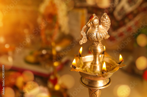 Indian Traditional Silver Oil Lamp in Varalakshmi vratam festival