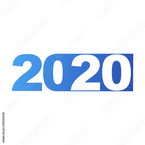 Logotipo 2020 con 20 en espacio negativo en rectángulo en color azul