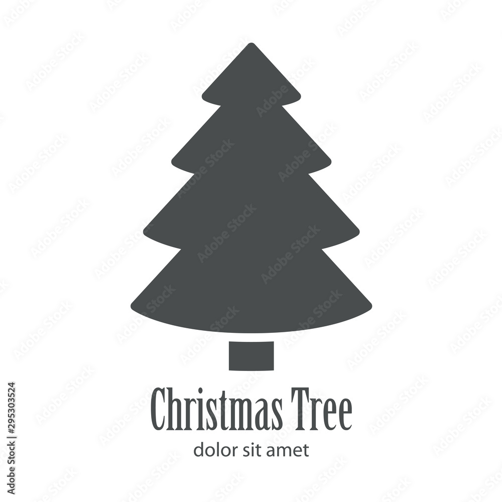 Logotipo con texto Christmas Tree con árbol abstracto cónico varias ramas en color gris