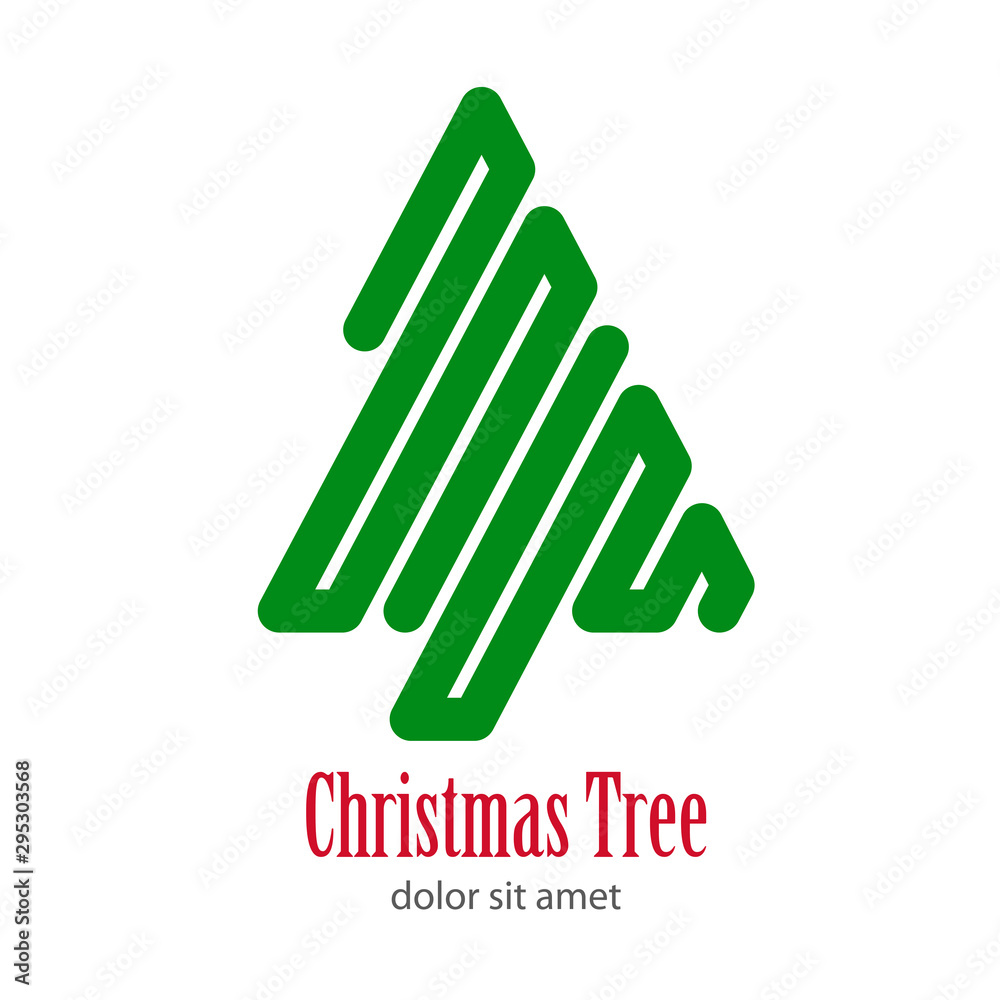Logotipo con texto Christmas Tree con árbol abstracto lineal como laberinto en color verde