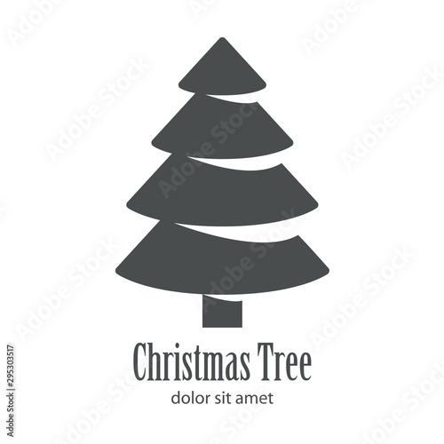 Logotipo con texto Christmas Tree con árbol abstracto cónico varias ramas y espacio negativo en color gris