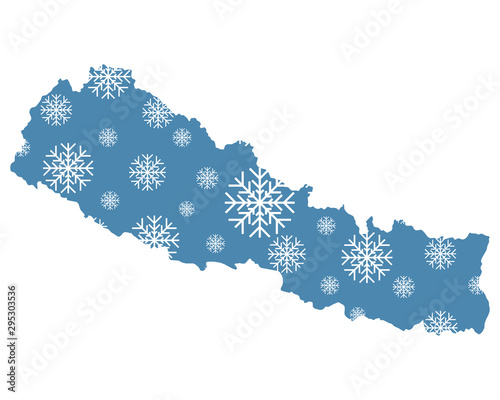 Karte von Nepal mit Schneeflocken