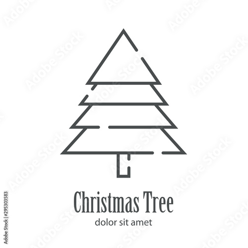 Logotipo con texto Christmas Tree con árbol abstracto lineal triangulo con varias ramas en color gris