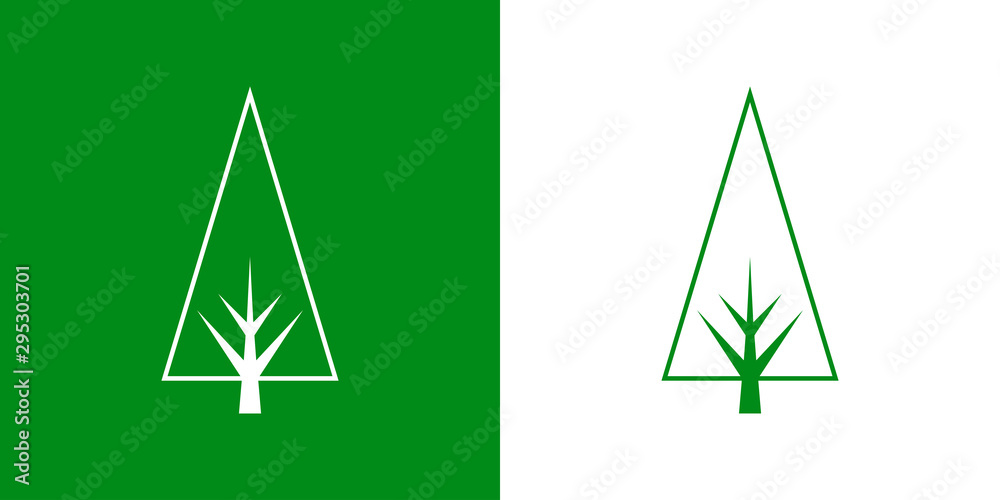 Logotipo con árbol abstracto lineal triangulo con ramas en verde y blanco