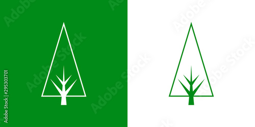 Logotipo con árbol abstracto lineal triangulo con ramas en verde y blanco