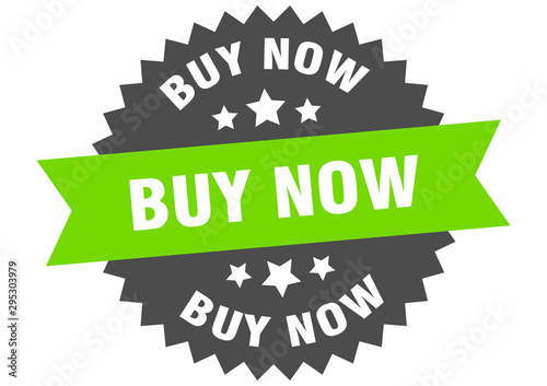 buy now sign. buy now green-black circular band label