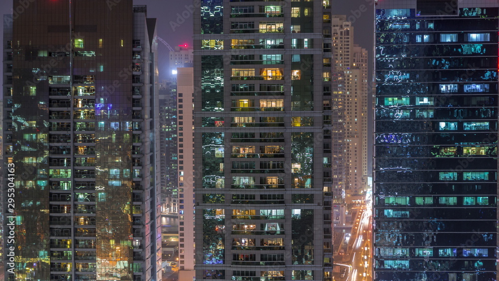 Residential and office buildings in Jumeirah lake towers district night timelapse in Dubai Residential and office buildings in Jumeirah lake towers district night timelapse in Dubai