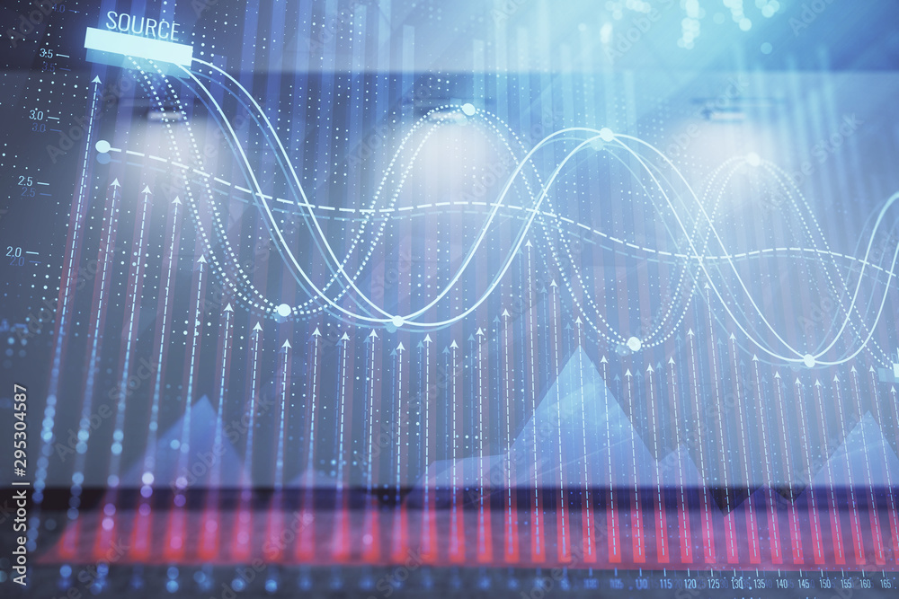 Double exposure of financial graph on empty room interior background. Forex market concept. Double exposure of financial graph on empty room interior background. Forex market concept.