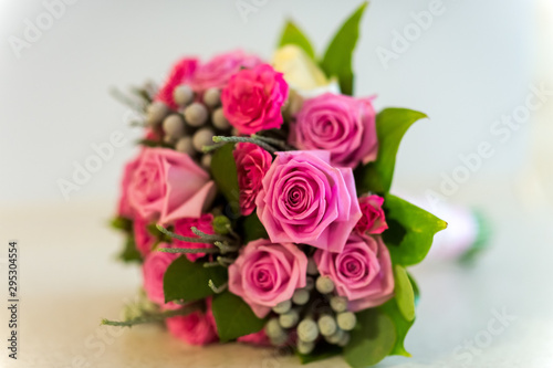 Bride s bouquet. Wedding flowers. Pink roses.