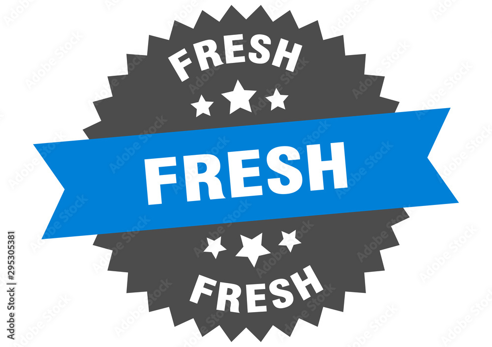 fresh sign. fresh blue-black circular band label fresh sign. fresh blue-black circular band label
