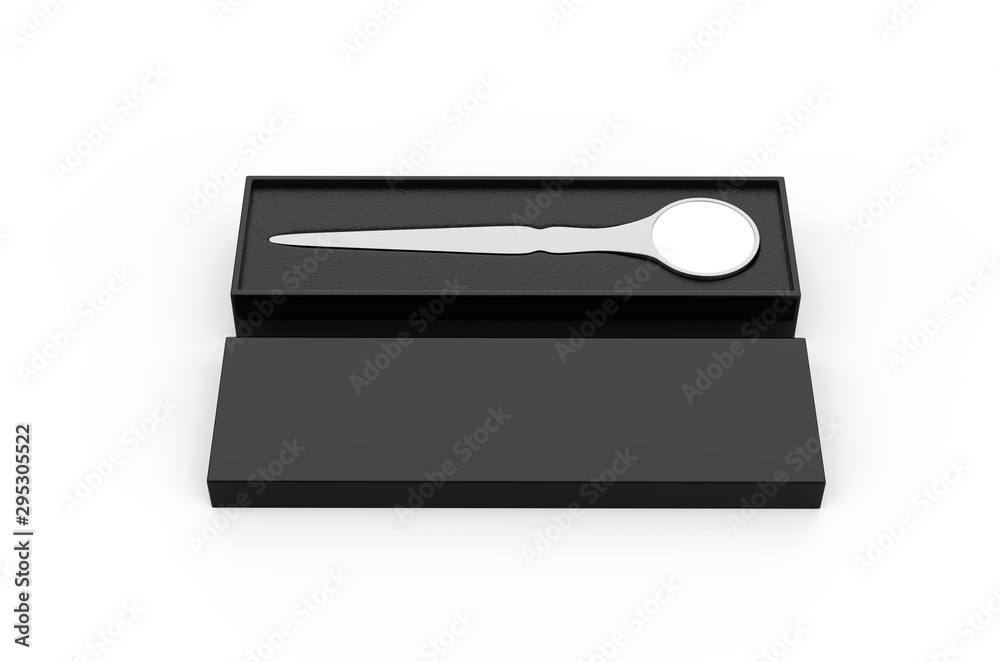 Letter opener with box, mock up template on isolated white background, 3d illustration Letter opener with box, mock up template on isolated white background, 3d illustration