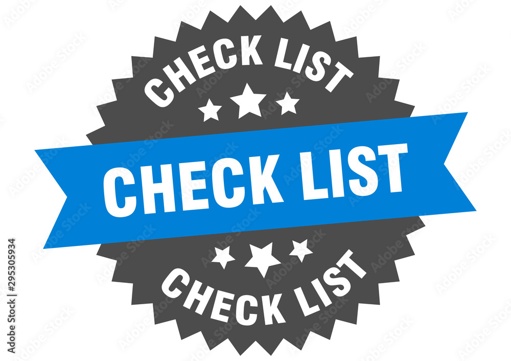 check list sign. check list blue-black circular band label check list sign. check list blue-black circular band label