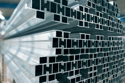 Принти на полотні Aluminium Profiles stacked in a storage rack.