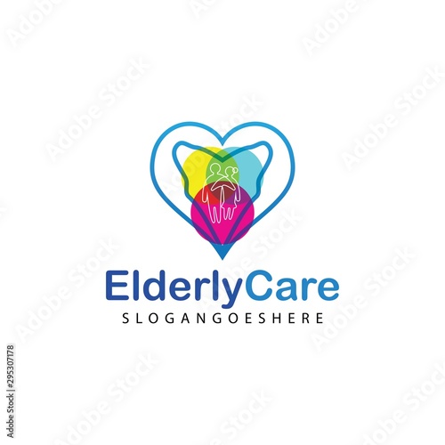 Elderly healthcare heart shaped logo. Nursing home sign