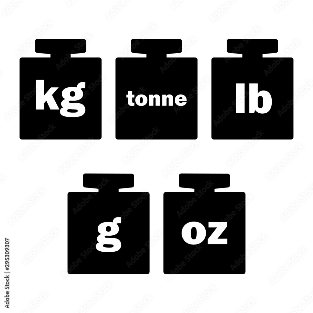 Vecteur Stock Mass units, weight kilogram, tonne, pound, gram, oz icon  vector isolated. | Adobe Stock