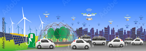 5G technology for a sustainable society.  Fossil free energy from wind and sun. Self driving vehicles and drones for rapid deliveries. Everything connected