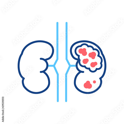 Kidney cancer line color icon. Human organ concept. Malignant neoplasm. Sign for web page, mobile app, button, logo.