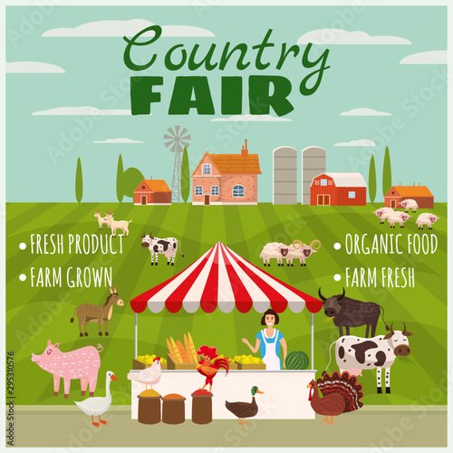 Country Fair Farmer Family Sell Harvest Products Grocery On Eco Farm Organic