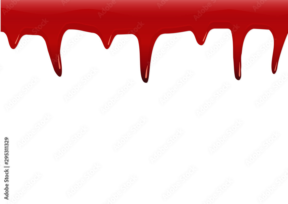 Red color dripping background that look like blood texture isolated on white. Halloween design concept.