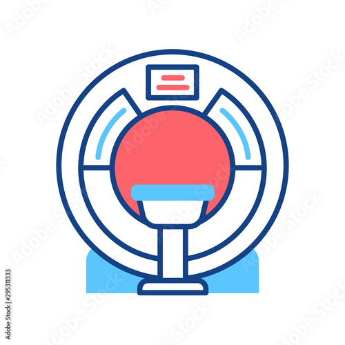 MRI machine scan device in hospital line color icon. Medical equipment and health care concept. Sign for web page, mobile app, logo.