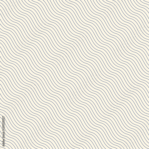 Outline wavy diagonal repeated lines abstract background. Seamless pattern with thin striped geometric ornament.