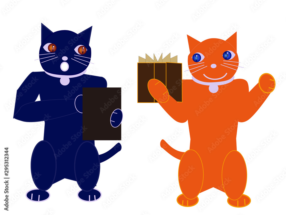 Obraz premium 本とタブレットで読書する猫