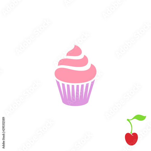 Cupcake. Sweet dessert. Isolated birthday cake on white background