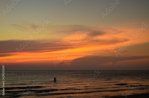Orange sunset on Pattaya beach april 2018