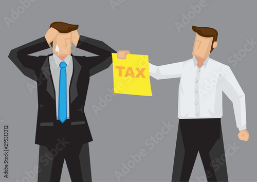 Businessman Stressed Out by Tax Man Vector Cartoon Illustration