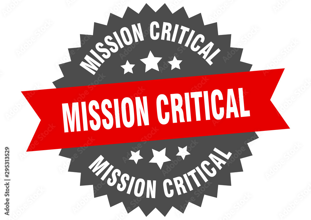mission critical sign. mission critical red-black circular band label - obrazy, fototapety, plakaty 