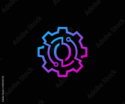 Letter O Gear technology vector logo template. This logo is suitable for factory, industrial, technology, website, digital, mechanic, wheel.
