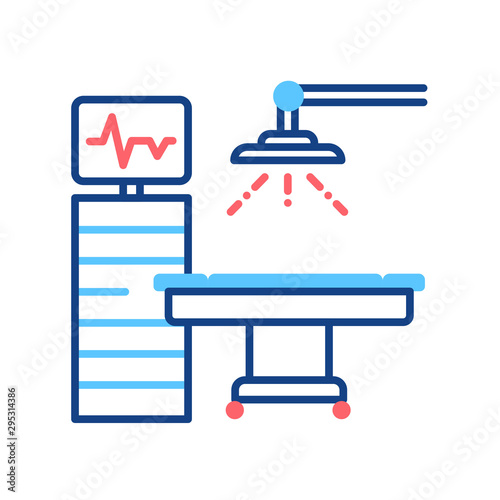 Operating hospital room and equipment line color icon. Surgical emergency. Sign for web page, mobile app, button, logo.